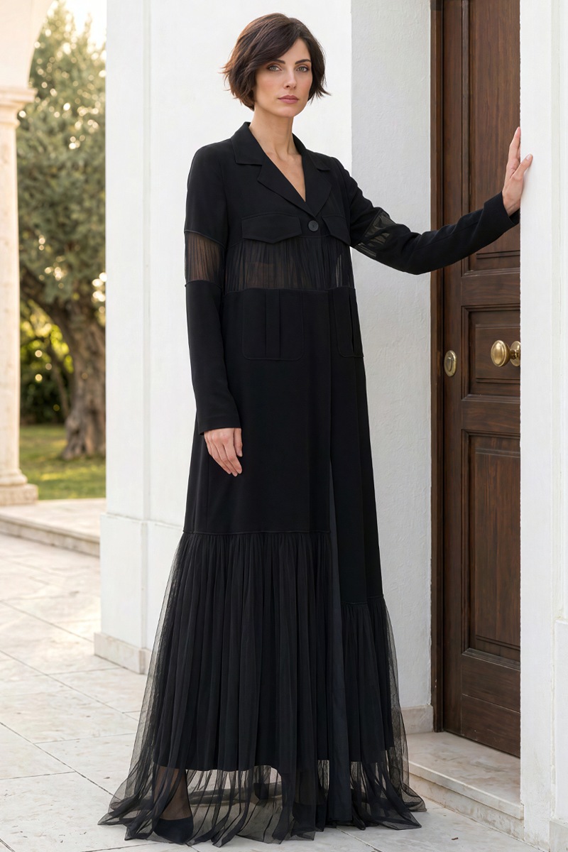 Abaya black Crepe and Tafta 01014 Abaya black Crepe and Tafta 01014