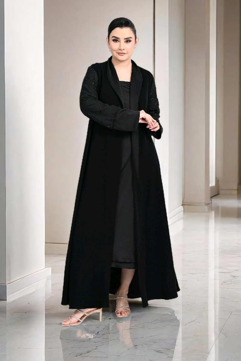 عباية كريب أسود 01018 عباية كريب أسود 01018