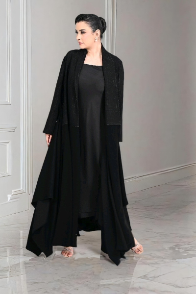 عباية كريب أسود 01017