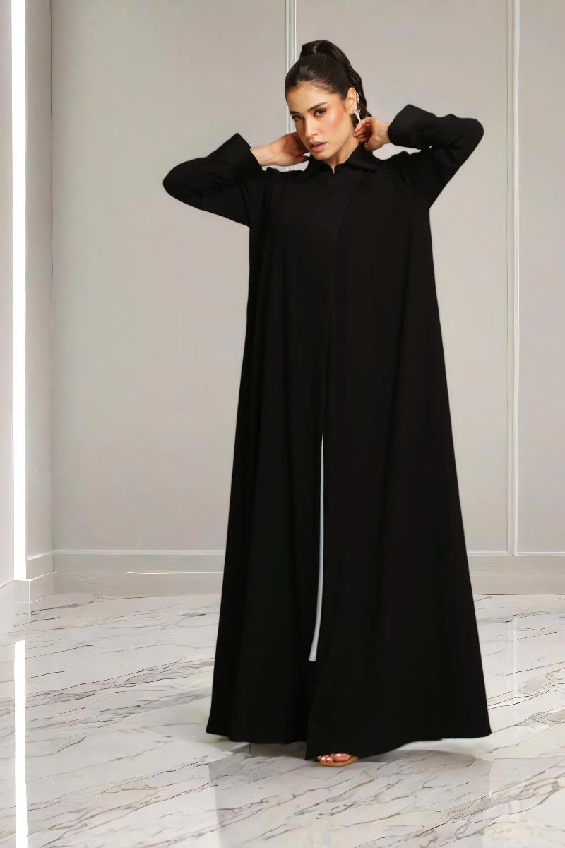 عباية كريب ناعم أسود 082 عباية كريب ناعم أسود 082