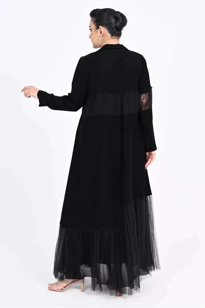 عباية كريب أسود و تافتا 01014