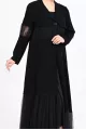 عباية كريب أسود و تافتا 01014