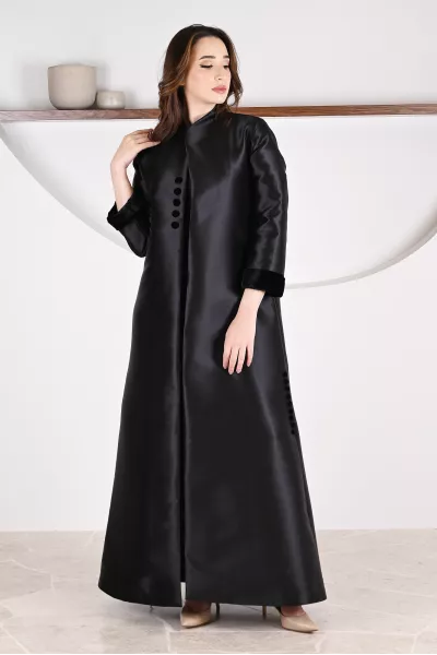 عباية 01046 فستان من الحرير التفتا الأسود العميق