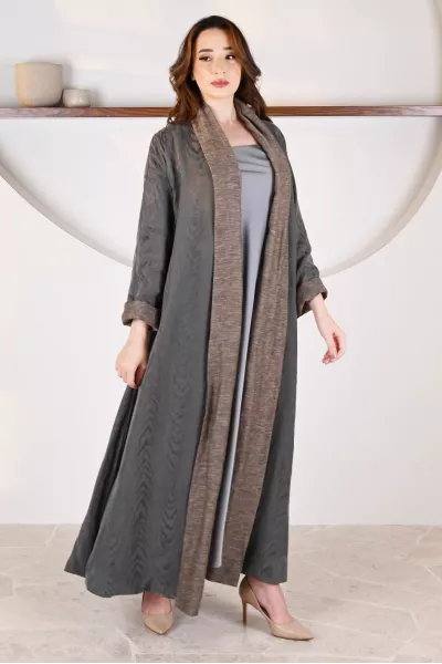 عباية تلبس من جهتين 01052 عباية قابلة للعكس حرير منقوش