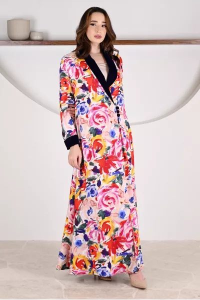 عباية 01060 عباية بليزر متداخلة القطع من قماش رايون  مطبوع 