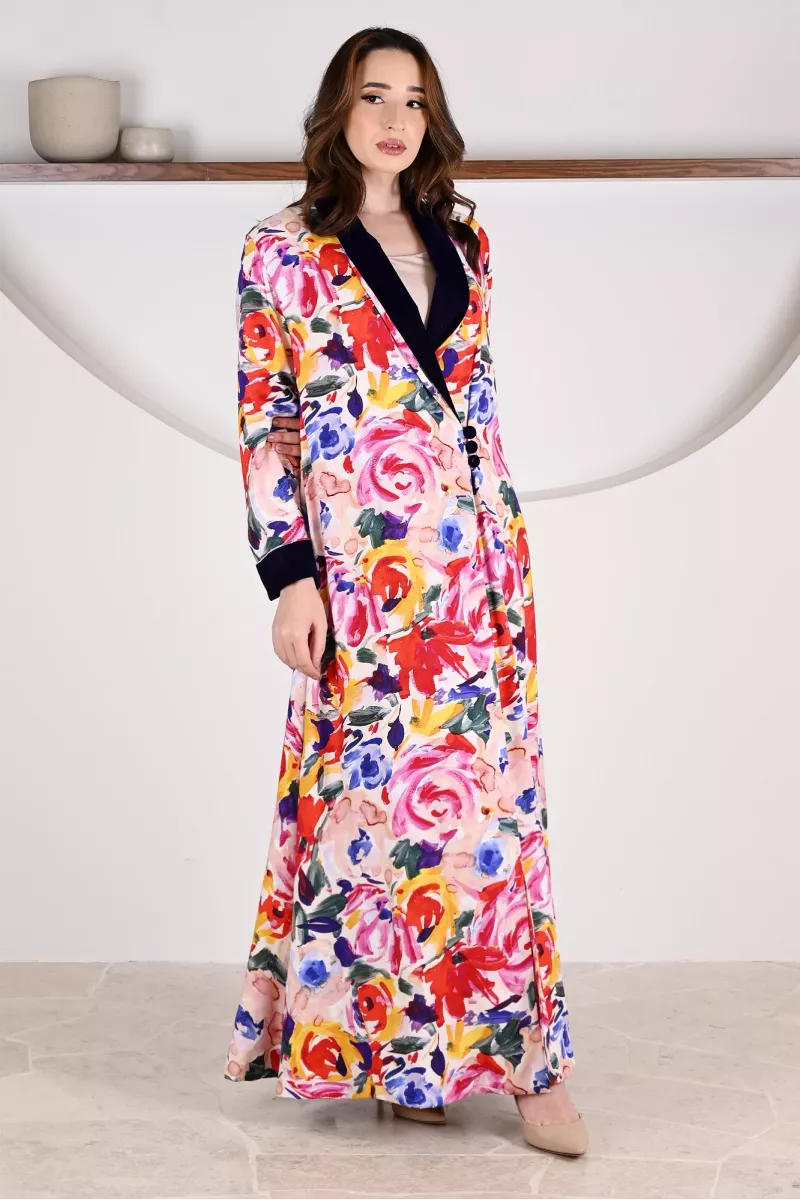 عباية 01060 عباية بليزر متداخلة القطع من قماش رايون مطبوع عباية 01060 عباية بليزر متداخلة القطع من قماش رايون مطبوع