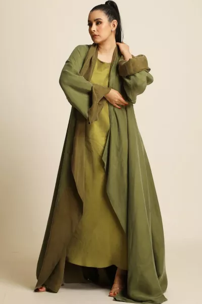 عباية دبل فيس سلك ثقيل أخضر زيتي ( أوليڨ جرين ) 077