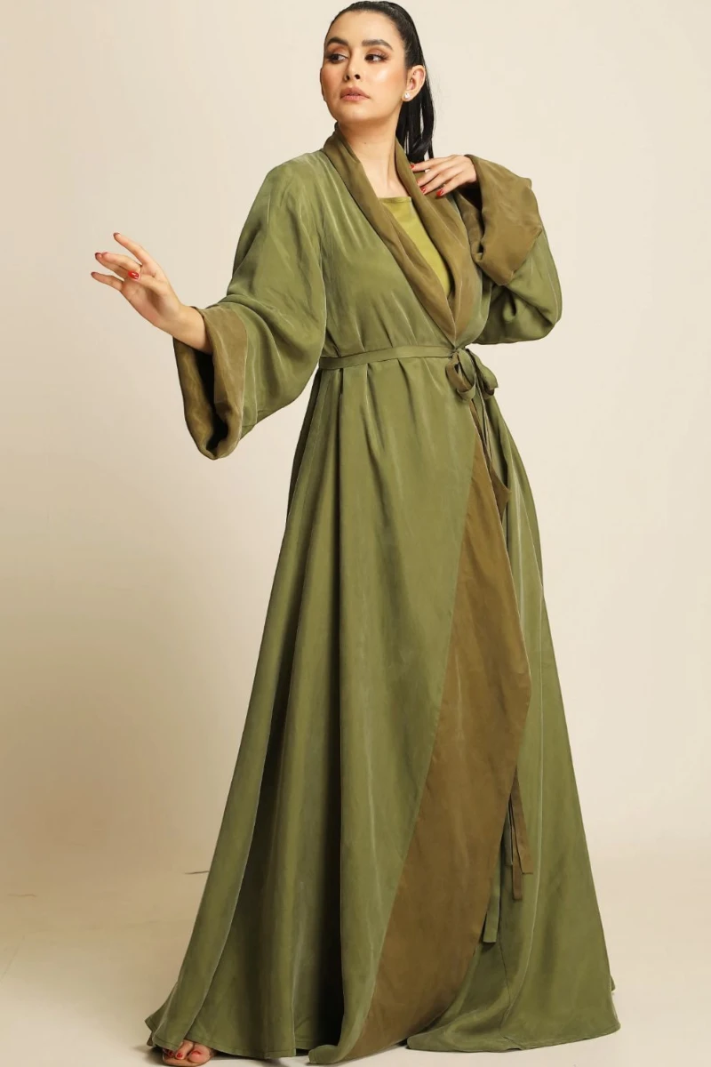 عباية دبل فيس سلك ثقيل أخضر زيتي ( أوليڨ جرين ) 077