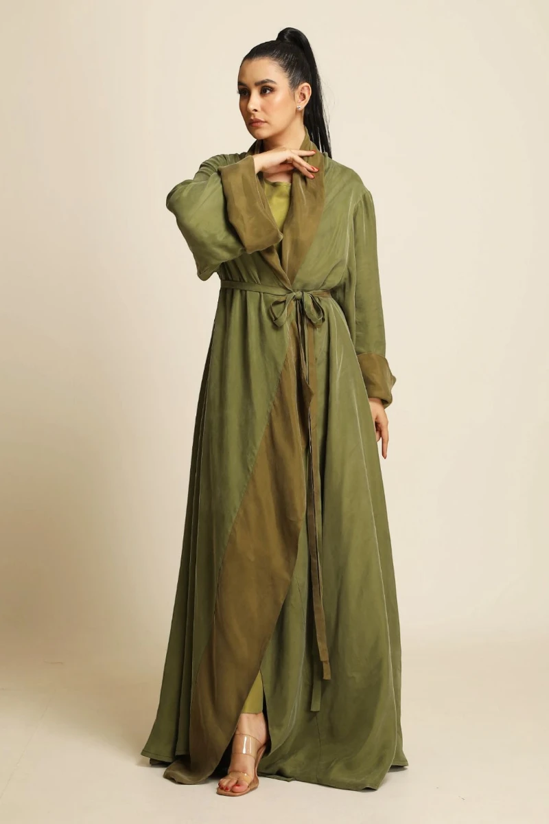 عباية دبل فيس سلك ثقيل أخضر زيتي ( أوليڨ جرين ) 077