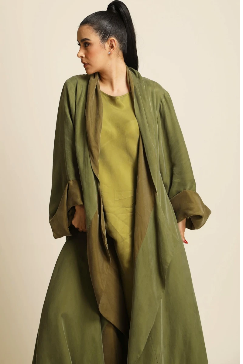 عباية دبل فيس سلك ثقيل أخضر زيتي ( أوليڨ جرين ) 077