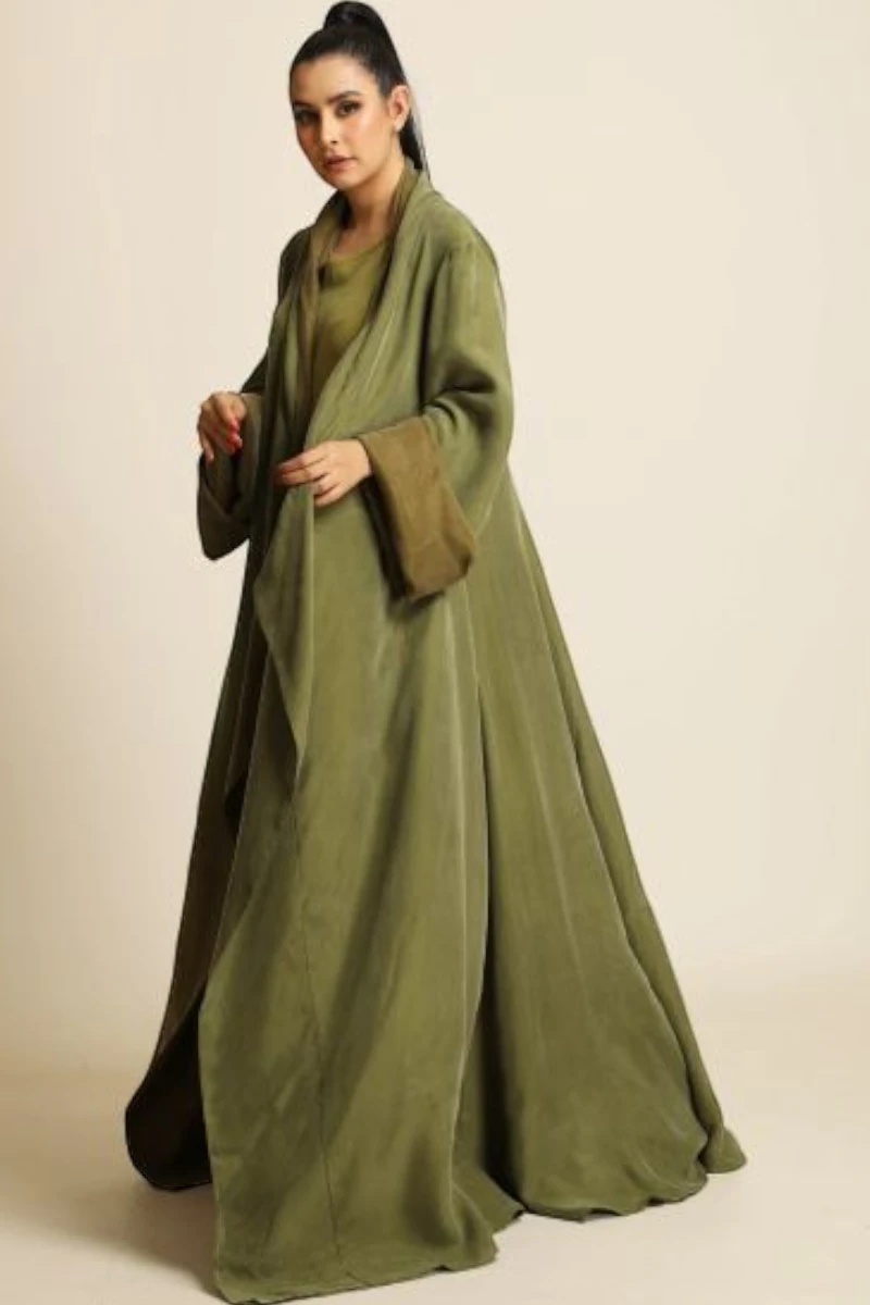 عباية دبل فيس سلك ثقيل أخضر زيتي ( أوليڨ جرين ) 077