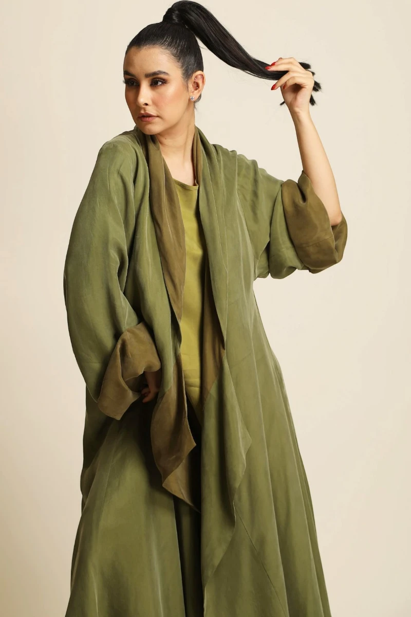 عباية دبل فيس سلك ثقيل أخضر زيتي ( أوليڨ جرين ) 077