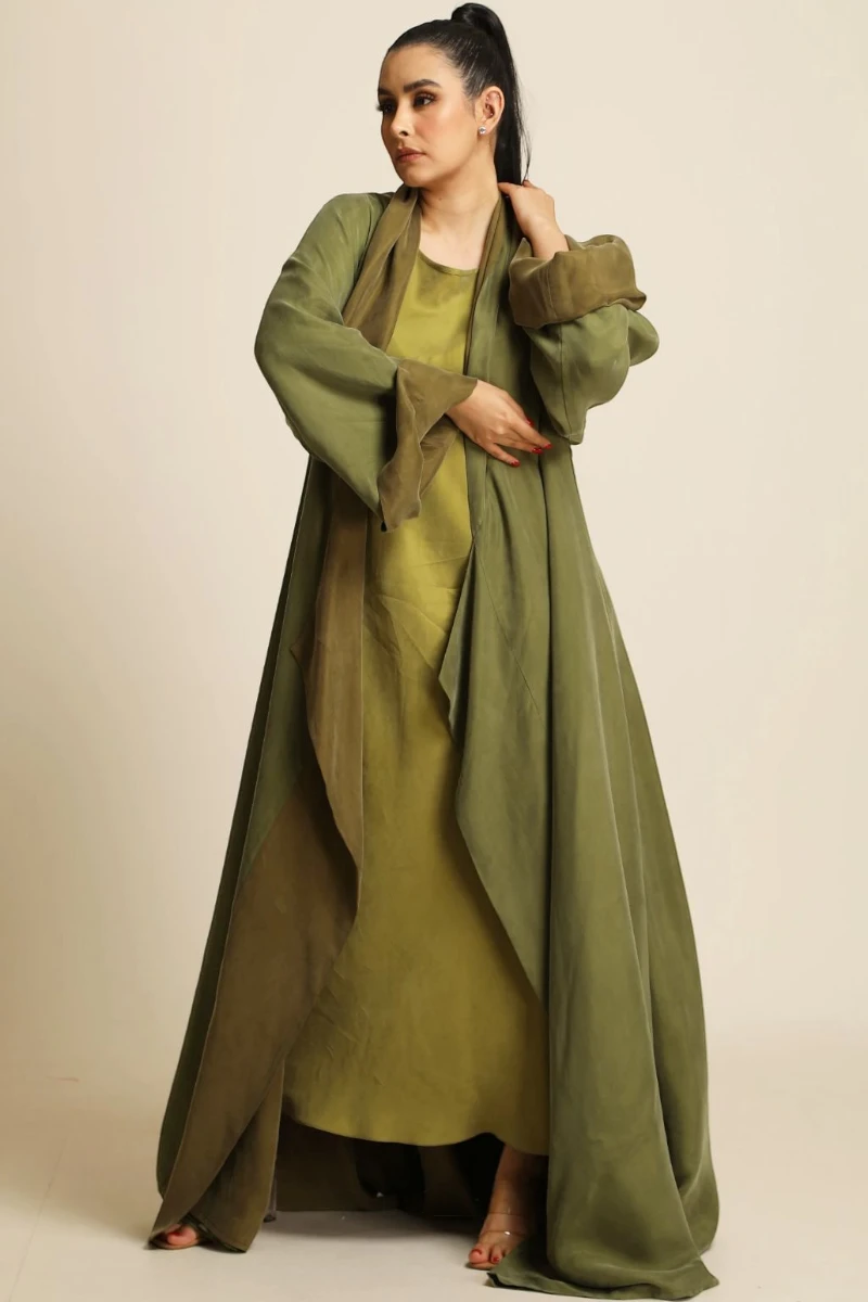 عباية دبل فيس سلك ثقيل أخضر زيتي ( أوليڨ جرين ) 077