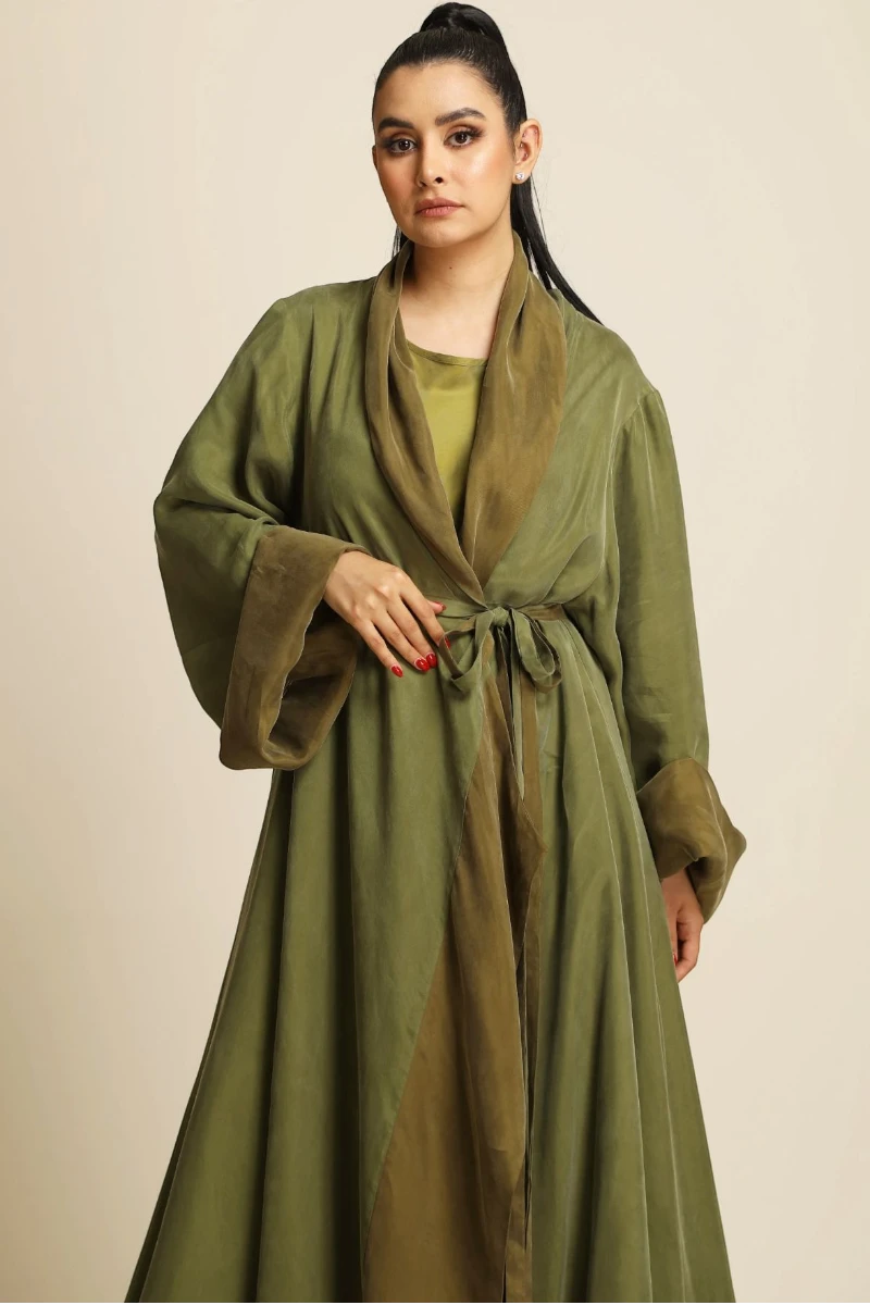 عباية دبل فيس سلك ثقيل أخضر زيتي ( أوليڨ جرين ) 077