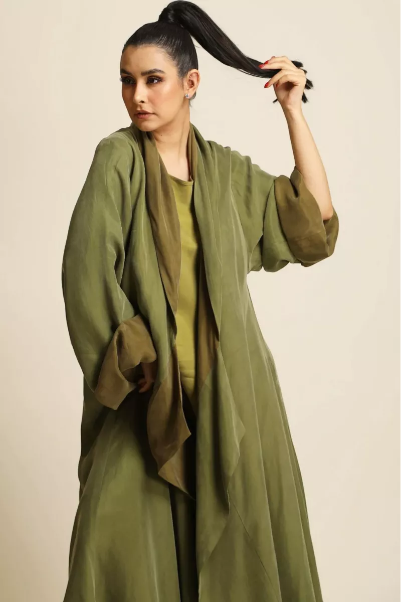 عباية دبل فيس سلك ثقيل أخضر زيتي ( أوليڨ جرين ) 077
