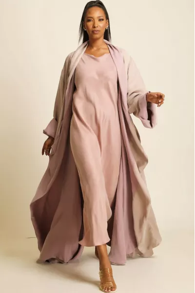 عباية دبل فيس بلون زهري مطفي 076