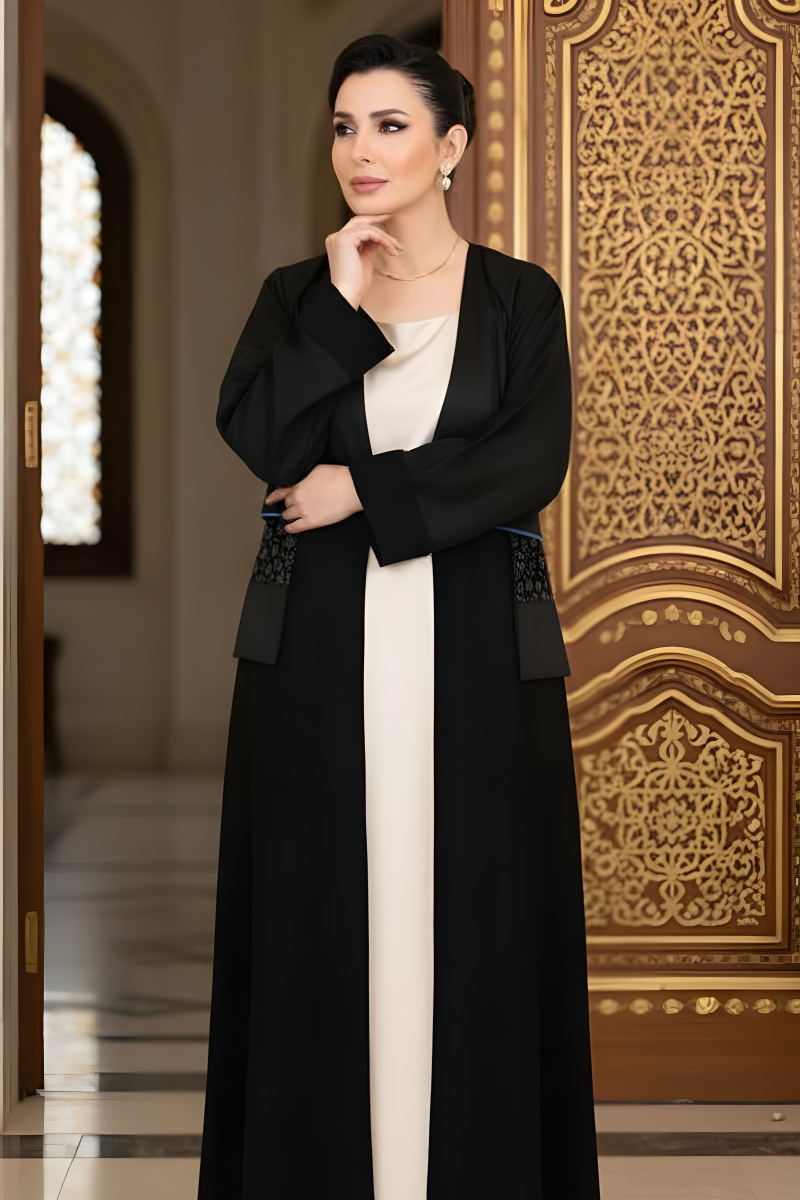 عباية كريب أسود مع جاكار 0108