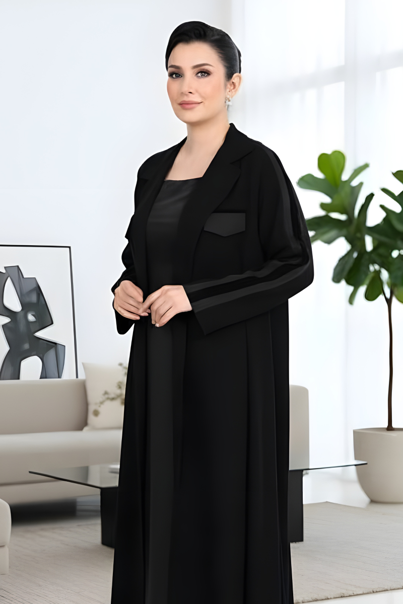 عباية كريب أسود مع جاكار 01012 عباية كريب أسود مع جاكار 01012