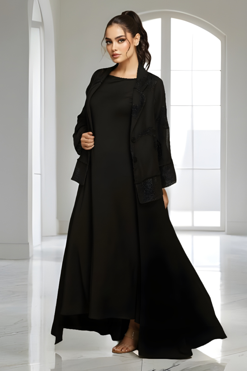 عباية لينين فاخر و كريب بستايل جاكت 037 عباية لينين فاخر و كريب بستايل جاكت 037