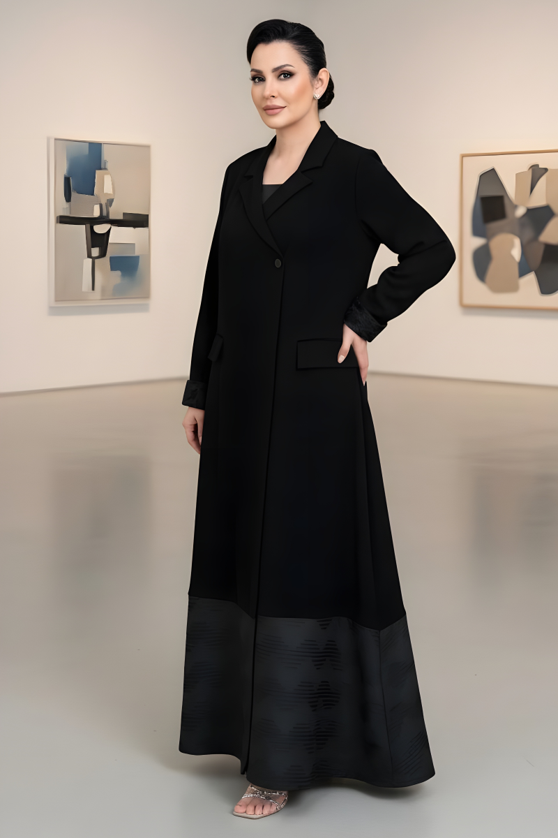 عباية كريب أسود و جاكار 01013 عباية كريب أسود و جاكار 01013