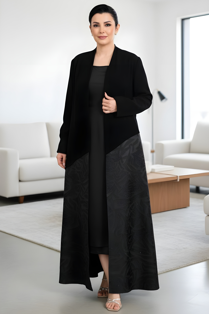 عباية كريب أسود و جاكار 01015 عباية كريب أسود و جاكار 01015