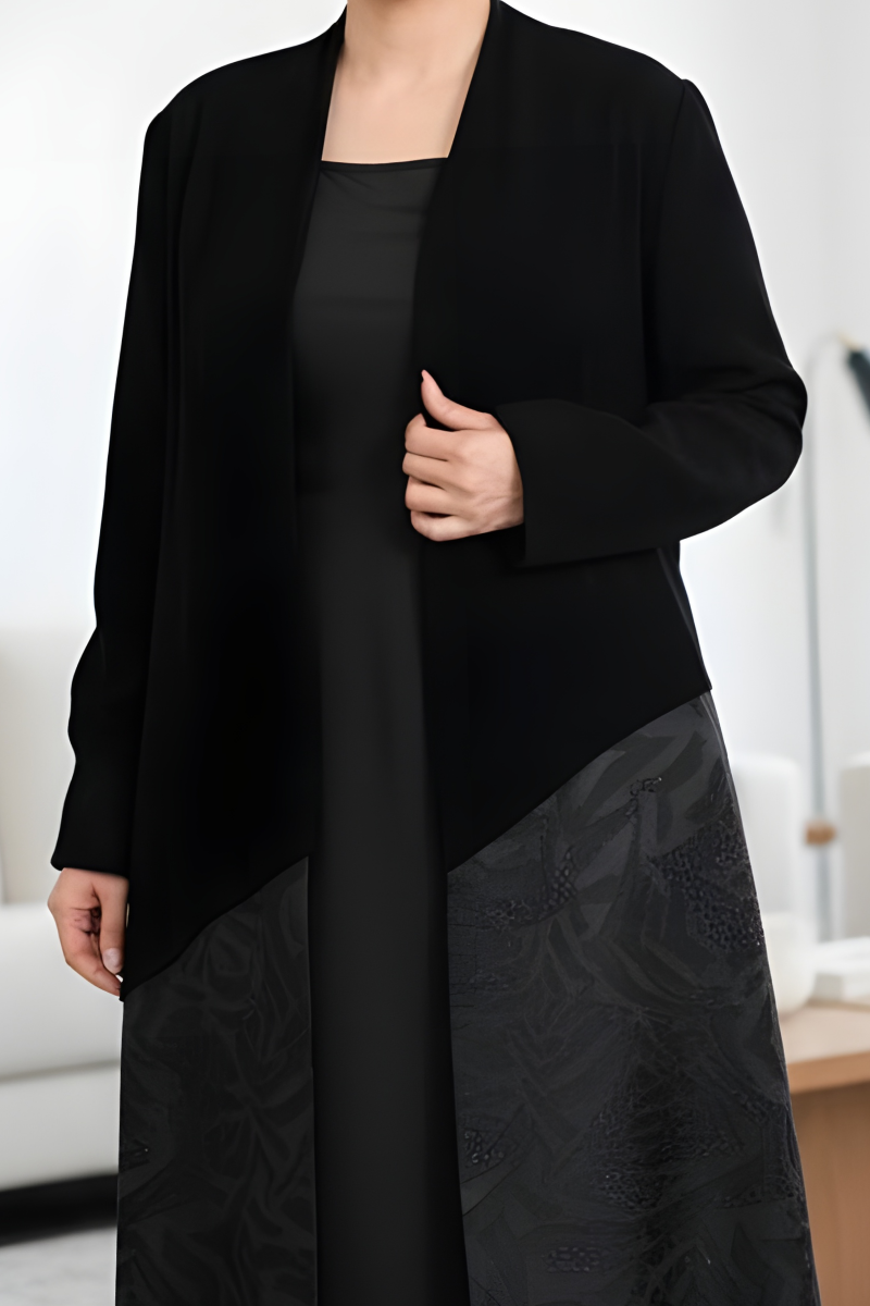 عباية كريب أسود و جاكار 01015 عباية كريب أسود و جاكار 01015