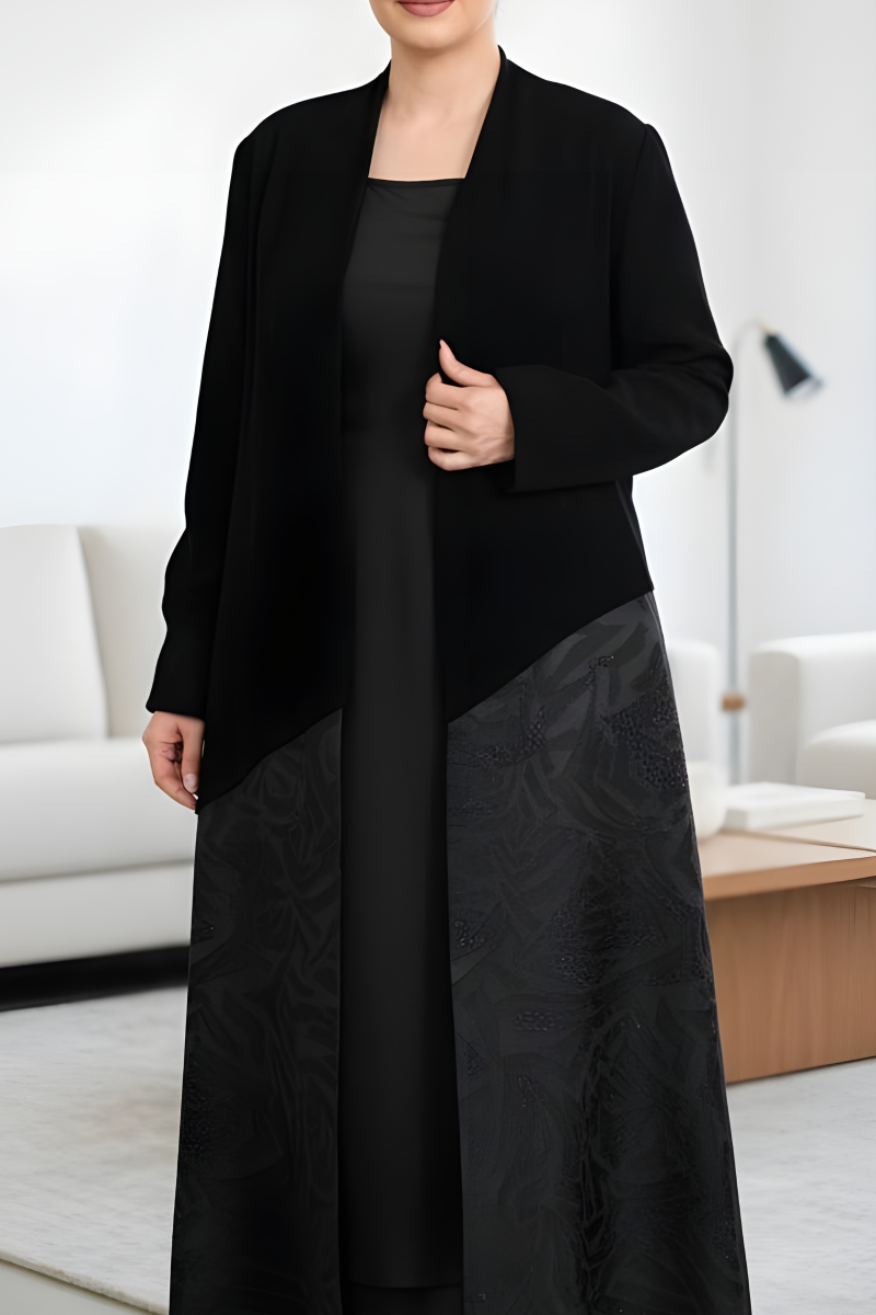 عباية كريب أسود و جاكار 01015