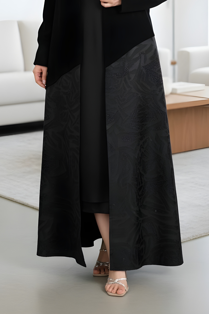 عباية كريب أسود و جاكار 01015