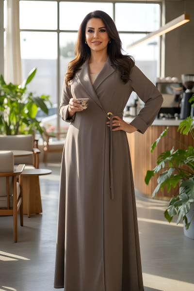 عباية كريب لون كاكي هادئ 01066