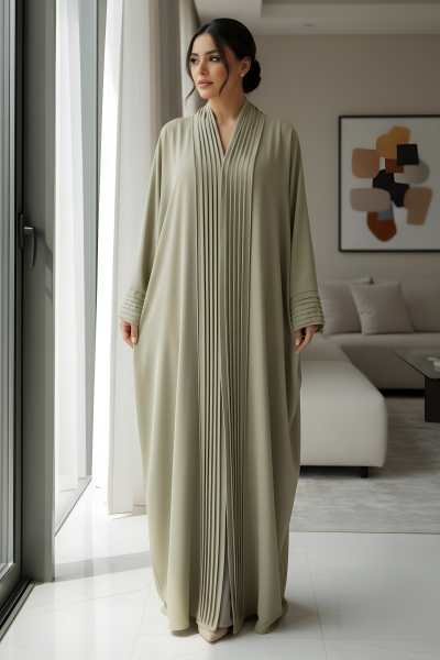 عباية كريب لون ليموني كريمي 01068