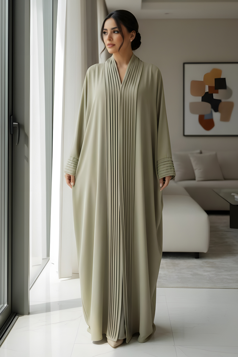 عباية كريب لون ليموني كريمي 01068