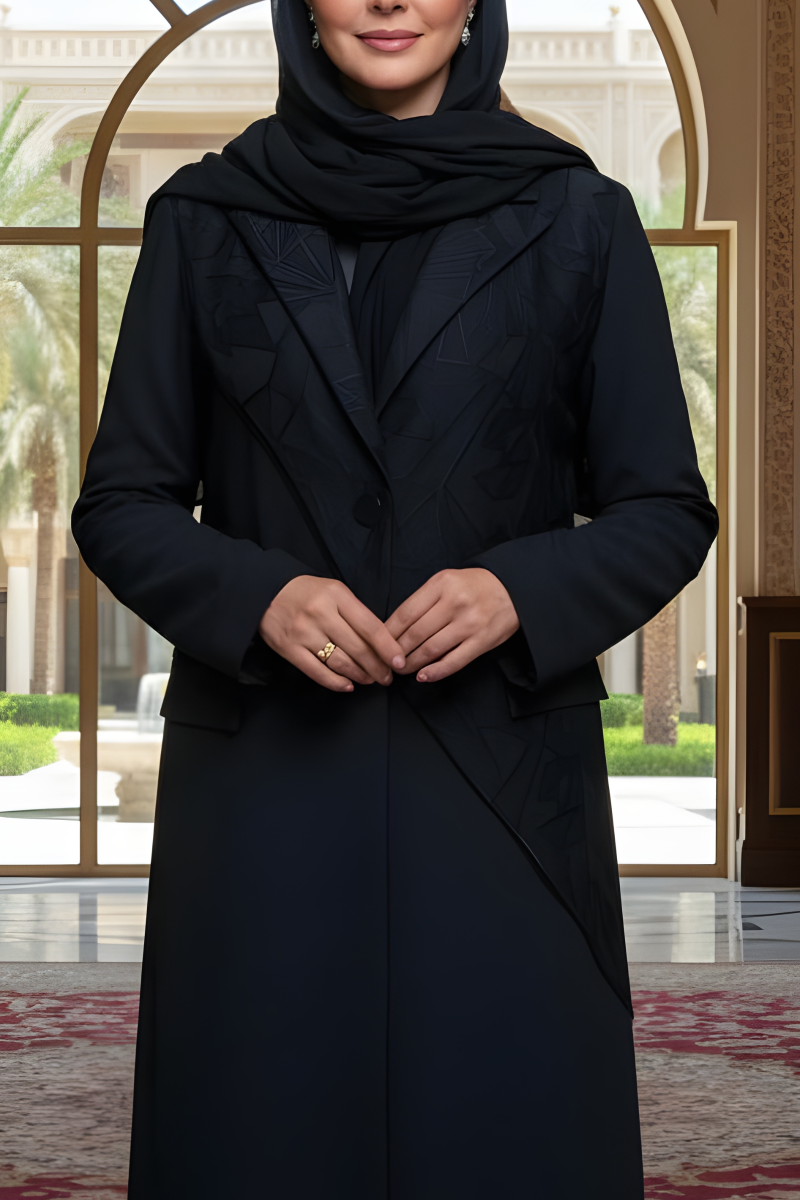 عباية كريب أسود مع جاكار 01011 عباية كريب أسود مع جاكار 01011