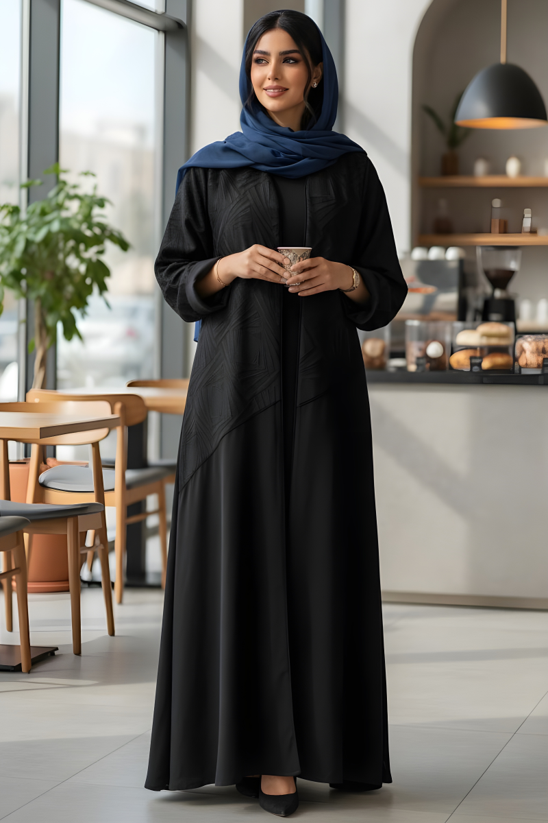 عباية كريب أسود مع جاكار 01019 عباية كريب أسود مع جاكار 01019