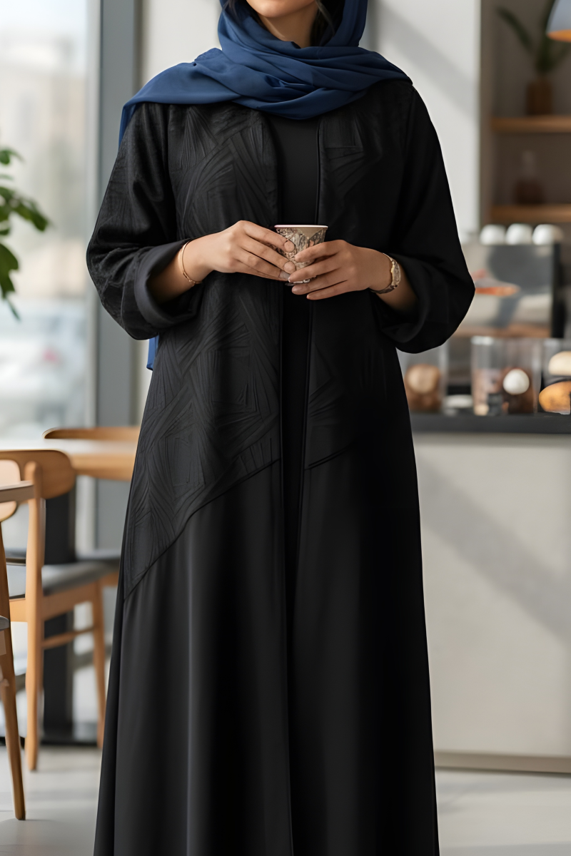 عباية كريب أسود مع جاكار 01019 عباية كريب أسود مع جاكار 01019