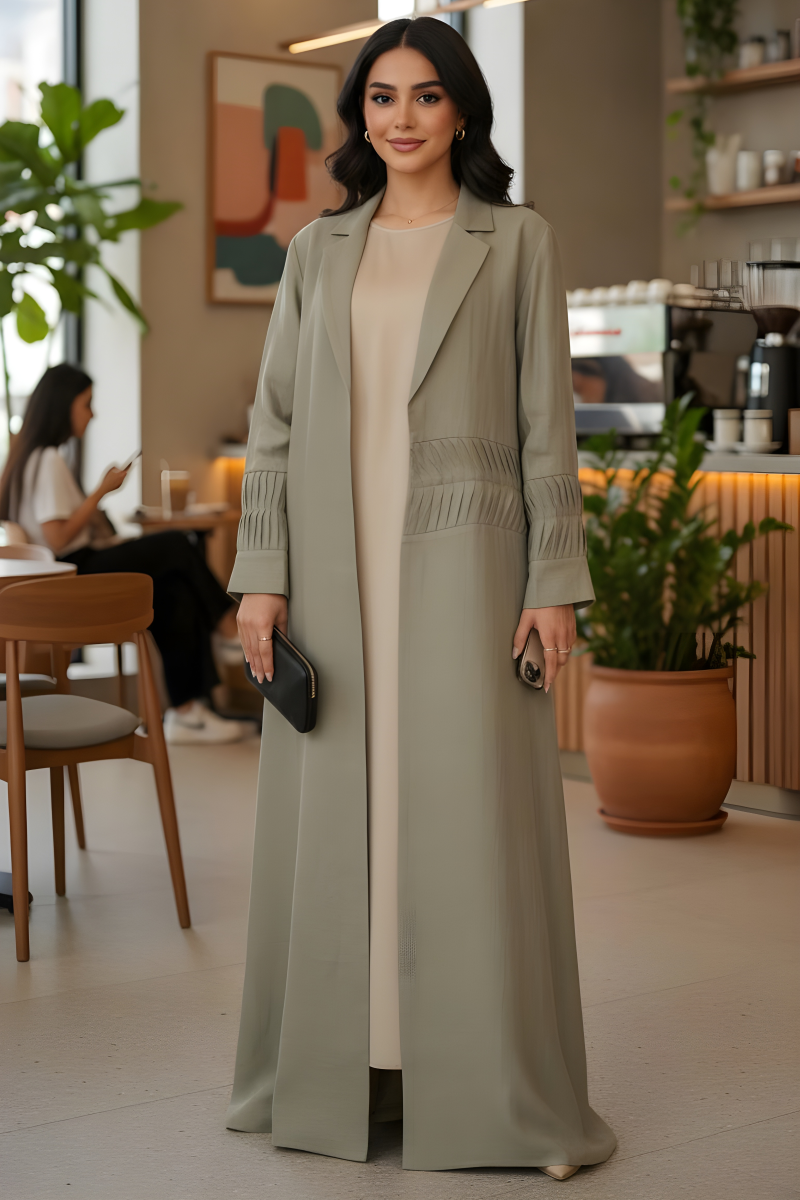 عباية لينين لون أخضر زيتوني 01075 عباية لينين لون أخضر زيتوني 01075