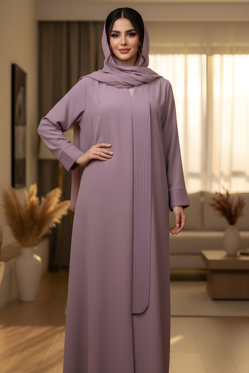 عباية كريب لون موڤ داكن 01077 عباية كريب لون موڤ داكن 01077