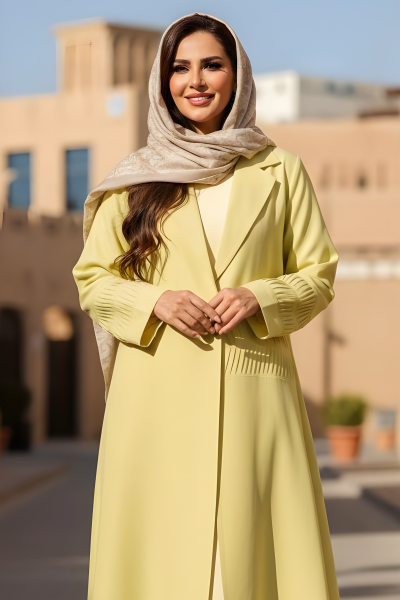 عباية لينين لون أصفر ليموني هادئ 01083
