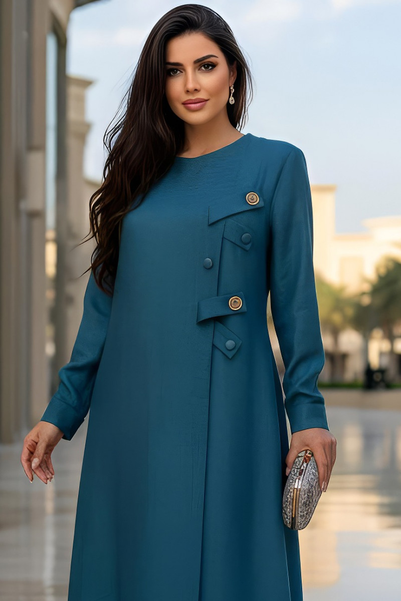 عباية لينين صناعي ناعم لون أخضر تيل 01088