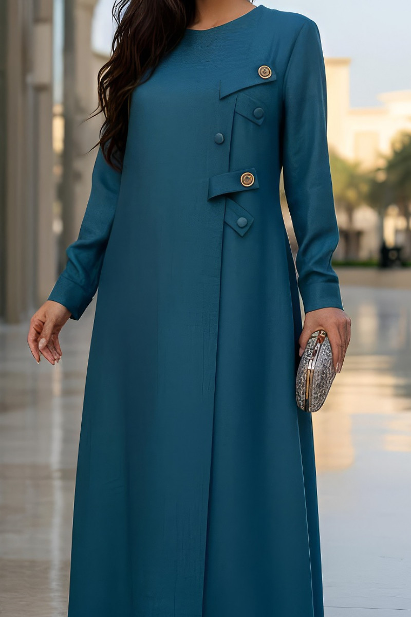 عباية لينين صناعي ناعم لون أخضر تيل 01088