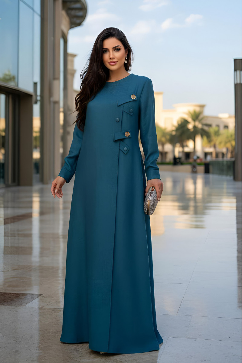 عباية لينين صناعي ناعم لون أخضر تيل 01088