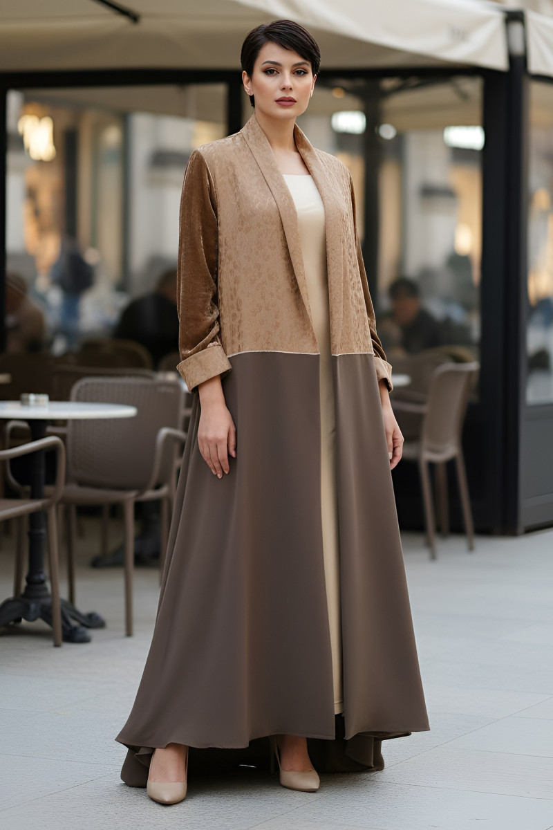 عباية كريب و حرير مع مخمل 01022