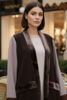 عباية 01039 كريب مع مخمل و حواف برونزية