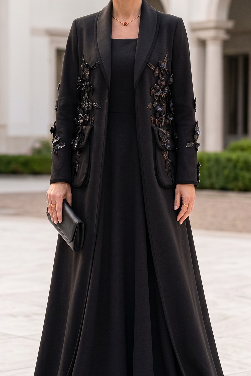 Abaya luxury matt black linen 010149