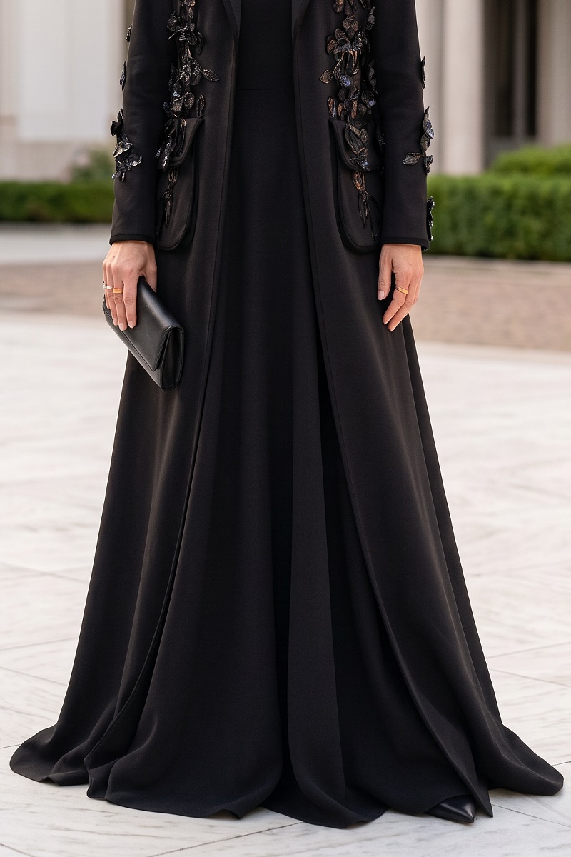 Abaya luxury matt black linen 010149