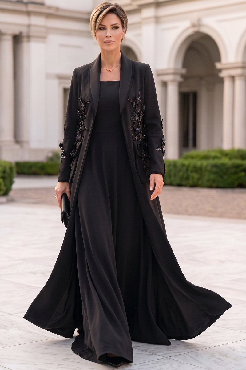 Abaya luxury matt black linen 010149