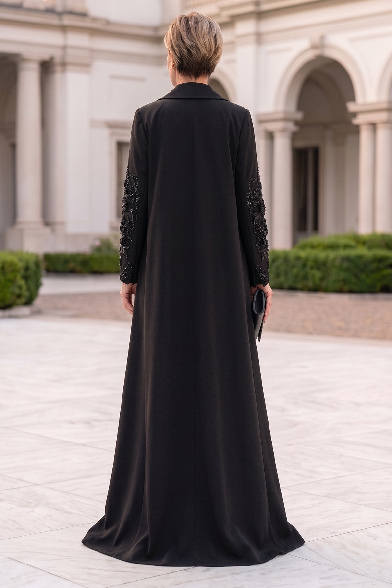 Abaya luxury matt black linen 010149