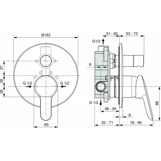 خلاط بانيو مخفي خطين مع الوجه كروم سيرافليكس ايديال ستاندرد