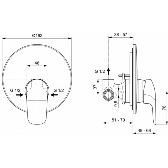 خلاط مخفي خط واحد مع الوجه كروم سيرافليكس ايديال ستاندرد