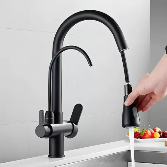 خلاط مجلى مطبخ اسود مطفي مع فلتر تحلية