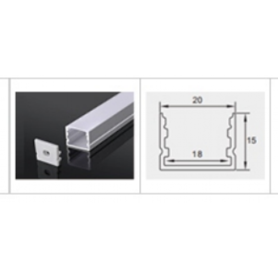 مجرى ألمنيوم مع غطاء عرض 20 مليمتر وعمق 15 مليمتر طول 1 متر